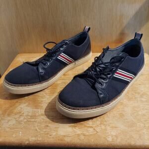 Original Penguin Men's US 11.5 Navy Leather Trimmed Ian Canvas Sneaker Shoes